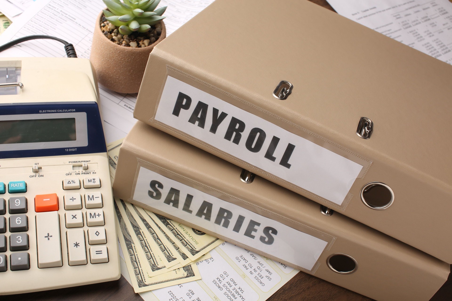 Business finance management, employee wages, and payroll calculations